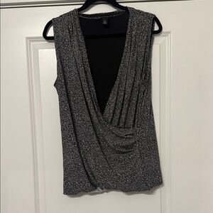 White House Black Market Black and White Drape Blouse